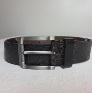Men’s Brown Leather Belt Embossed Skulls Celtic Knot Size 36
